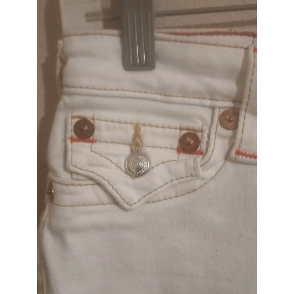 True Religion Women's White Skinny Cut-Off Low Rise Denim Jean Shorts Sz 27 - Picture 6 of 14